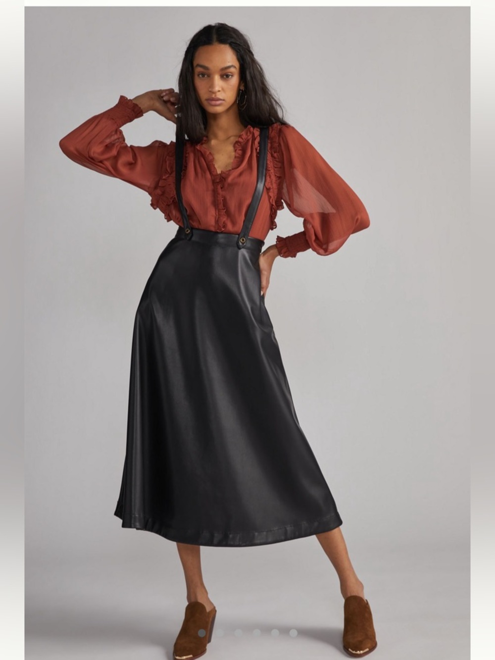Anthropologie  Faux Leather Pinafore Skirt